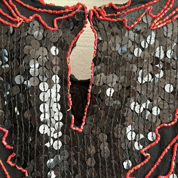 Royal Feelings Sz Small Sequined Silk Blouse - Picture 5 of 6